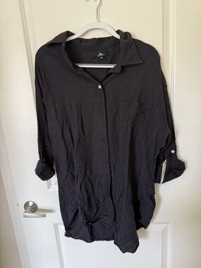 Rip Curl Black Linen Button-up Cover Up